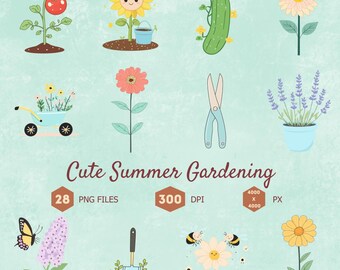 Gardening Clipart Bundle, Summer PNGs (Digital Download)