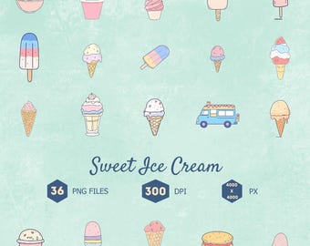Ice Cream PNG Clipart Bundle, Summer Illustrations (Digital Download)