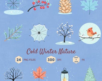 Winter Nature Clipart Bundle, Scrapbooking Graphics (Digital Download)