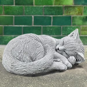 Stone sleeping kitty statue Concrete kitten sculpture Outdoor sleeping kitty figurine Outdoor pet decor Memorial cat ornament Cat lover gift