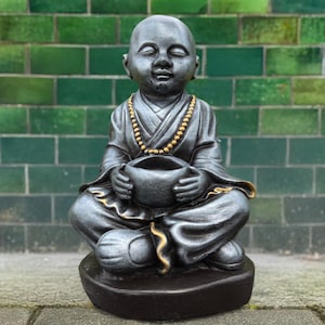 Sitting Buddha with pot sculpture Concrete Buddha figurine Japanese Buddha statue Traditional ornament Buddha lover gift Handmade Buddha art