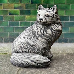 Unique cat statue Concrete kitty figurine Cement animal ornament Stone memorial cat decoration Outdoor sitting sculpture Cat lover gift