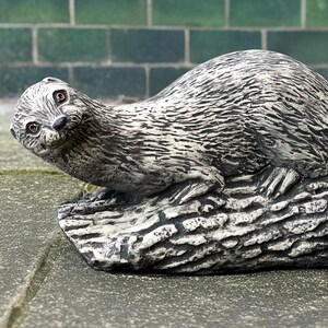 Garden otter statue Stone otter sculpture Handmade wildlife figurine Concrete pond decoration Realistic animal ornament Otter lover gift