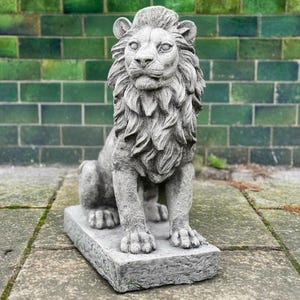 Estatua de león de hormigón para jardín, figura de piedra de guardián, decoración para patio, escultura de cemento de animal, adorno para exterior, león sentado, gran regalo