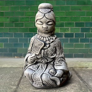 Outdoor Chinese woman statue Concrete buddha sculpture Stone Asian woman decor Zen garden ornament Woman lover gift Handmade Chinese woman