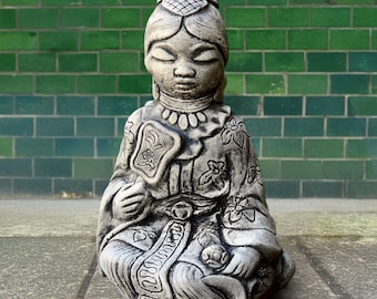 Outdoor Chinese woman statue Concrete buddha sculpture Stone Asian woman decor Zen garden ornament Woman lover gift Handmade Chinese woman