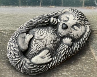 Concrete relaxing hedgehog statue Cement hedgehog figurine Woodland animal sculpture Stone hedgehog ornament Handmade hedgehog art Gift
