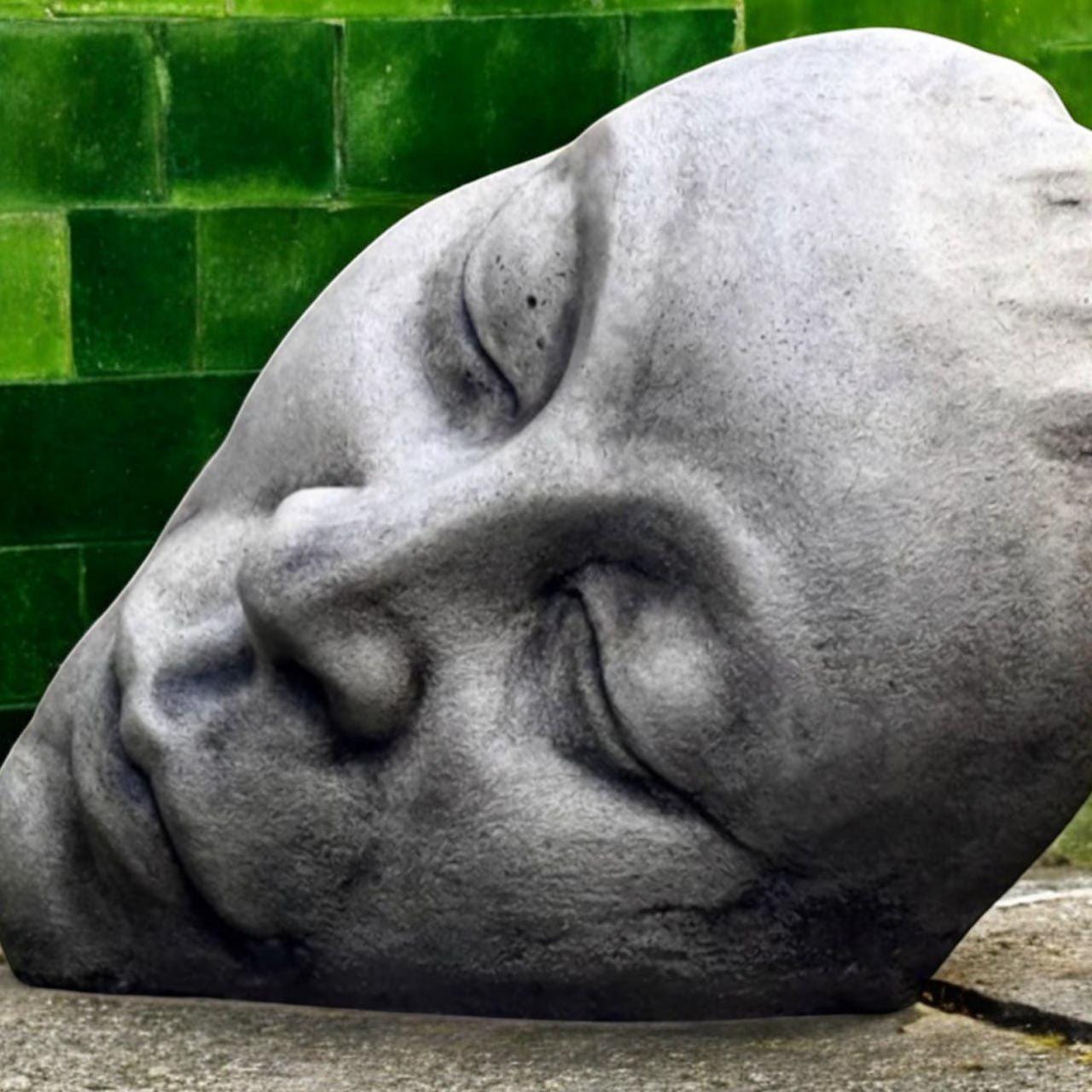Concrete Face Statue Stone Head Sculpture Cement Garden Ornament Modern ...