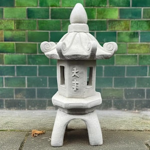 Japanese pagoda statue Stone Zen lantern sculpture Concrete Asian garden decor Handmade pagoda ornament Outdoor spiritual accent Yard art