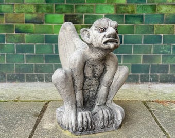 Concrete gargoyle statue Stone guardian gargoyle sculpture Handmade gothic monster figurine Outdoor garden gargoyle decor Demon lover gift