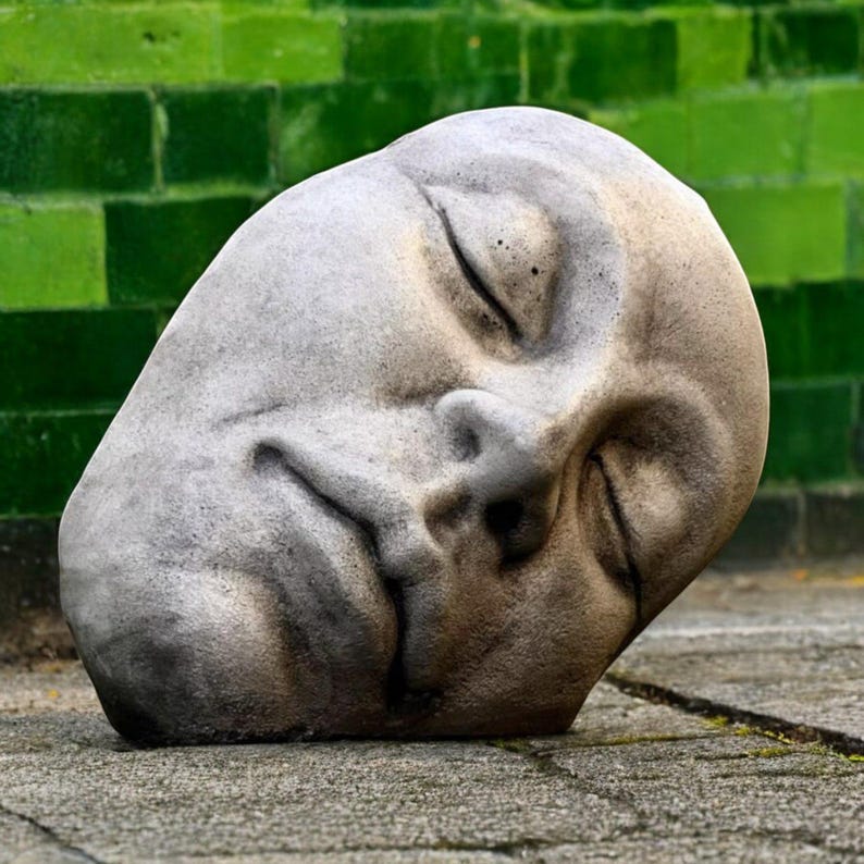 Concrete Face Statue Stone Head Sculpture Cement Garden Ornament Modern ...