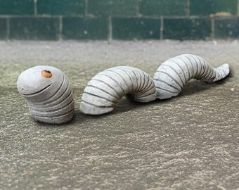 Concrete worm sculpture Funny worm statue Stone animal figurine Outdoor yard decoration Handmade lawn ornament Animal lover gift