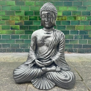 Concrete sitting buddha Figurine for garden Guardian outdoor sculpture Stone decoration for yard Cement statue Large ornament Chinese gift