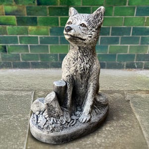 Garden fox sculpture Concrete fox statue Cement animal figurine Sitting wildlife ornament Outdoor garden decoration Fox lover gift Yard art