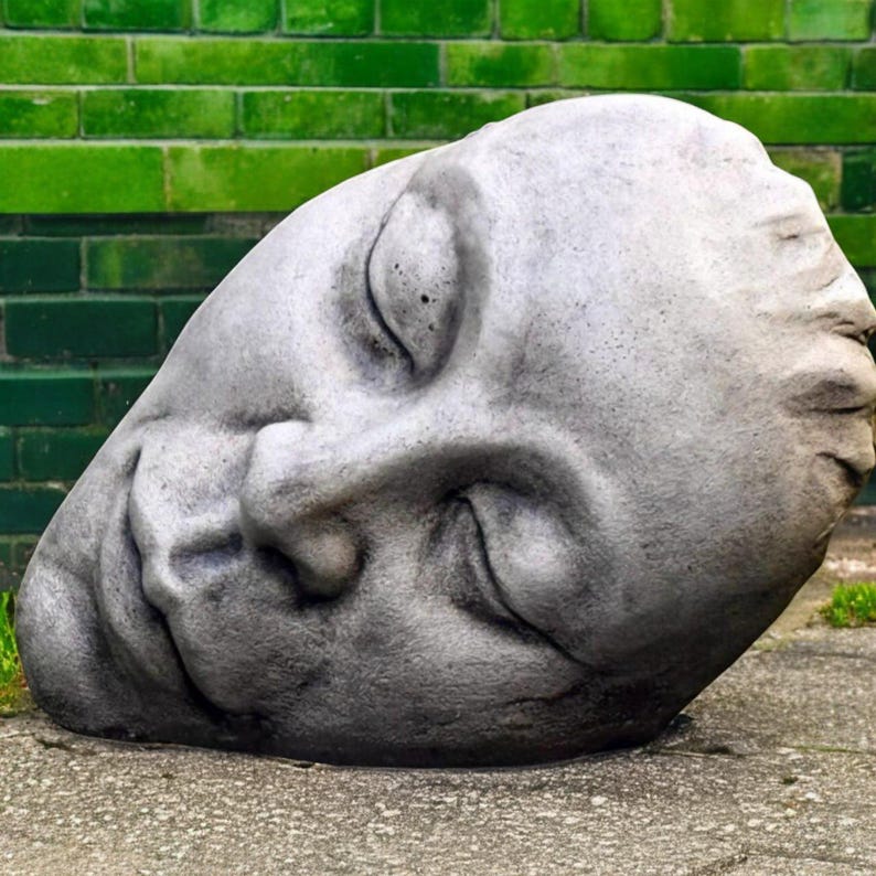 Concrete Face Statue Stone Head Sculpture Cement Garden Ornament Modern ...