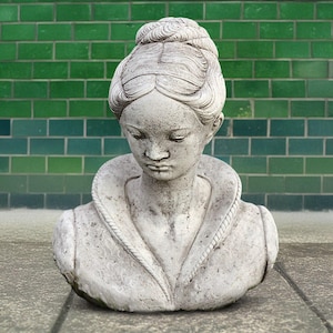 Concrete woman bust statue Stone face woman decoration Cement lady ornament Outdoor female face sculpture Front door figurine Lover gift