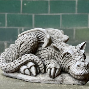 Garden dragon figurine Concrete relaxing scary statue Outdoor laying dragon ornament Stone wildlife sculpture Handmade dragon art Lover gift