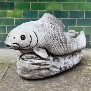 Concrete fish sculpture Stone fish statue Garden fish decoration Cement fish ornament Outdoor fish figurine Rustic pond decoration Gift