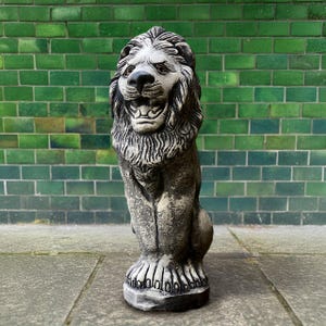 Stone lion sculpture Cement guardian lion statue Concrete animal figurine Outdoor wildlife ornament Lion lover gift Yard art Handmade lion