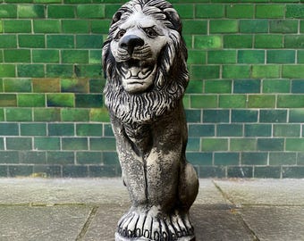 Stone lion sculpture Cement guardian lion statue Concrete animal figurine Outdoor wildlife ornament Lion lover gift Yard art Handmade lion