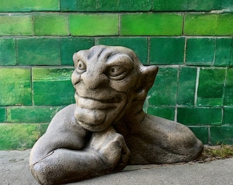 Concrete gremlin statue Stone gothic creature figure Outdoor garden ornament Fantasy yard sculpture Guardian monster decor gift House decor