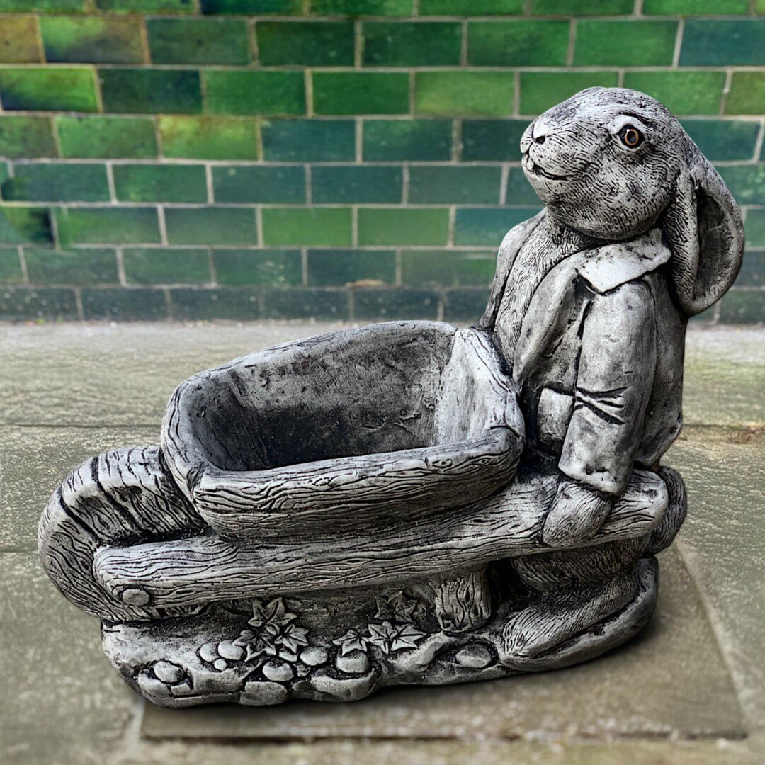 Stone Rabbit Statues Stone Rabbit With Flower Pot Statue Concrete Bunny Figurine Outdoor ...