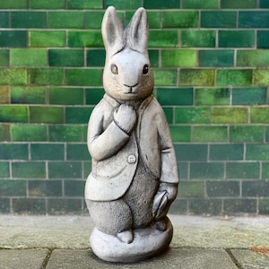 Elegant peter rabbit statue Stone bunny garden sculpture Handmade hare figurine Concrete rabbit decoration Farm animal ornament Pet art Gift