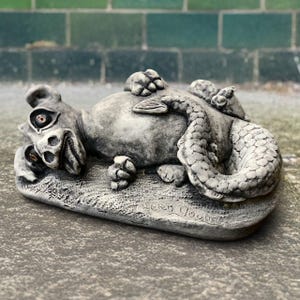 Funny relaxion dragon statue Concrete dragon sculpture Cement laying dragon figurine Stone animal ornament Dragon lover gift Yard art