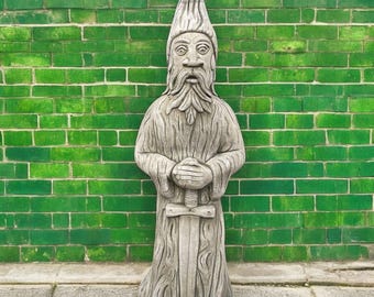 Statua in cemento raffigurante un guardiano della foresta, statuetta in pietra raffigurante un guerriero con spada, scultura mitica in cemento, ornamento da giardino per esterni, regalo per decorazioni da giardino fantasy.