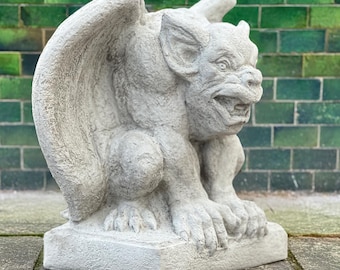 Massive gargoyle statue Concrete gothic gargoyle sculpture Stone demon figurine Outdoor monster ornament Front door decor Monster lover gift