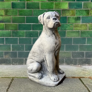 Concrete boxer statue Stone dog sculpture Handmade dog figurine Realistic pet ornament Outdoor memorial Boxer dog ornament Lawn ornament