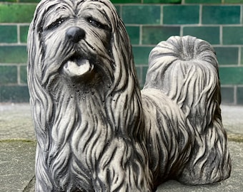 Concrete Shih Tzu statue Garden dog figurine Cement puppy memorial sculpture Outdoor dog sculpture Pet lover gift Front door decoration