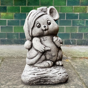 Stone mouse figurine Concrete animal sculpture Cement wildlife ornament Outdoor garden and home decoration Handmade art Mouse lover gift