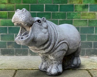 Estatua de hipopótamo de hormigón hecha a mano Figura de animal de piedra para jardín Decoración de vida silvestre para exteriores Adorno de hipopótamo de cemento Arte de hipopótamo para césped Regalo para amantes