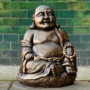Smiling buddha figurine Concrete buddha sculpture Outdoor buddha statue Large guardian art Chinese decoration Buddha lover gift Large art
