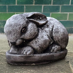 Concrete rabbit sculpture Stone bunny statue Outdoor animal figurine Cement pet ornament Wild animal decoration Rabbit lover gift Yard art