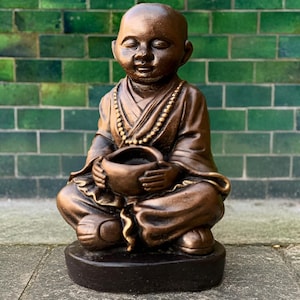 Japanese Buddha with pot statue Concrete Buddha sculpture Outdoor Asian figurine Cement Buddha decoration Buddha lover gift Handmade Buddha