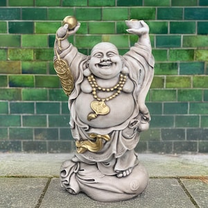 Large happy buddha sculpture Concrete smiling buddha figurine Outdoor Japanese ornament Zen garden decoration Buddha lover gift Yard art