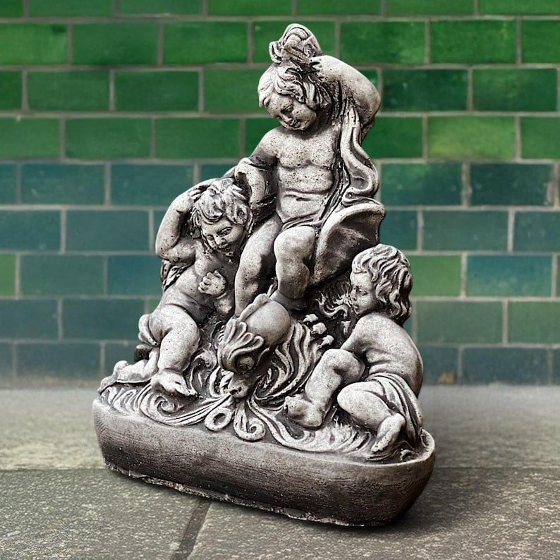Concrete Cherub Fountain Statue Garden Angel Children Sculpture Stone ...
