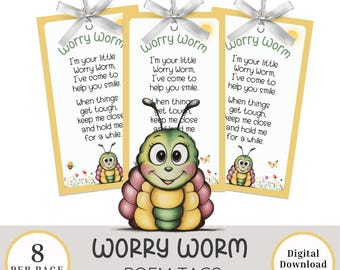 Printable Worry Worm Poem Tags, Comfort Cards (PDF)