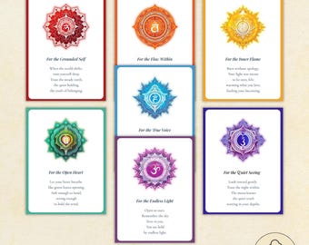 Chakra Spiritual Reflection Cards Printable, 3x4 Affirmation Set – Digital Download