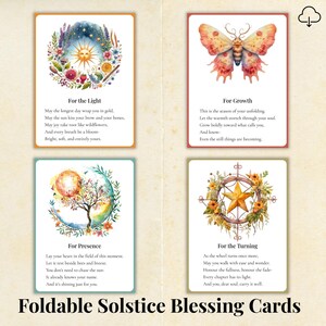 Biglietti di benedizione per il solstizio d'estate, biglietti pieghevoli stampabili 5x7, biglietti di affermazione di mezza estate, poesie sulla natura spirituale, download immediato