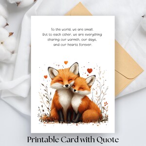 Biglietto d'amore stampabile con volpi acquerellate. Biglietto pieghevole stampabile 5x7, per un anniversario romantico, regalo per lui o per lei.