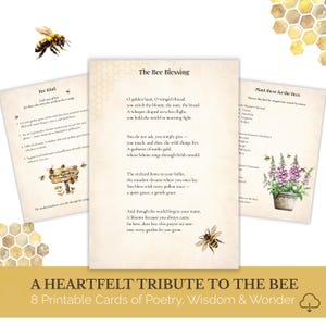 La bénédiction des abeilles, jeu de cartes imprimables poétiques, faits éducatifs sur les abeilles, art de la nature, prière des abeilles, guide des plantes, deux bonus, téléchargement numérique