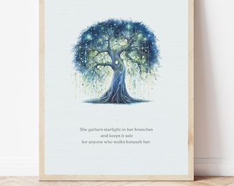 Mystical Willow Wall Art, Willow Tree Poetic Print, Enchanted Tree Illustration (8x10 & A4)
