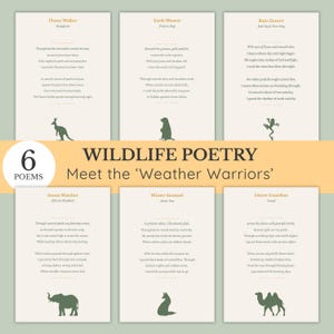 Cartes de poésie animalière, guerriers de la météo, poèmes carte d'animal, édition forêt, lot inspiré de la nature avec feuille pédagogique en prime