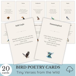 Winzige Verse aus der Wildnis - Vogelpoesie-Kartenset, 20 druckbare Naturgedichte, Waldland- und exotische Vogelkunst, Teil 2 der Sammlung, TVW01