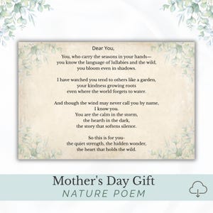 Poema imprimible y página en blanco, regalo para el Día de la Madre, carta tierna de inspiración salvaje, nota poética en pergamino
