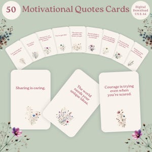 50 biglietti con citazioni motivazionali, fiori eleganti, stampabili ispirati alla natura, download digitale 4x6 e 2x3,5