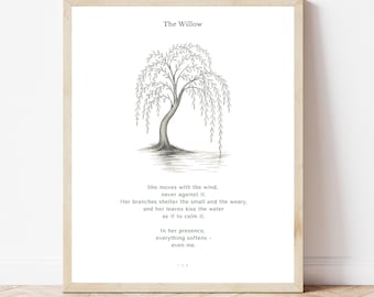 Willow Tree Poem Art Print, Pencil Willow Drawing, Botanical Wall Decor (Digital Download)